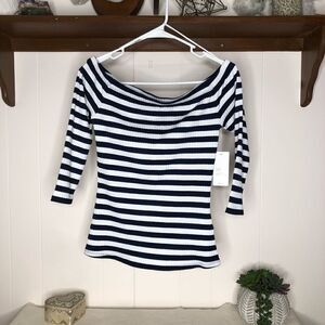 Guess Women's Gibson Striped Rib-Knit Off-the-Shoulder Top Medium NWT